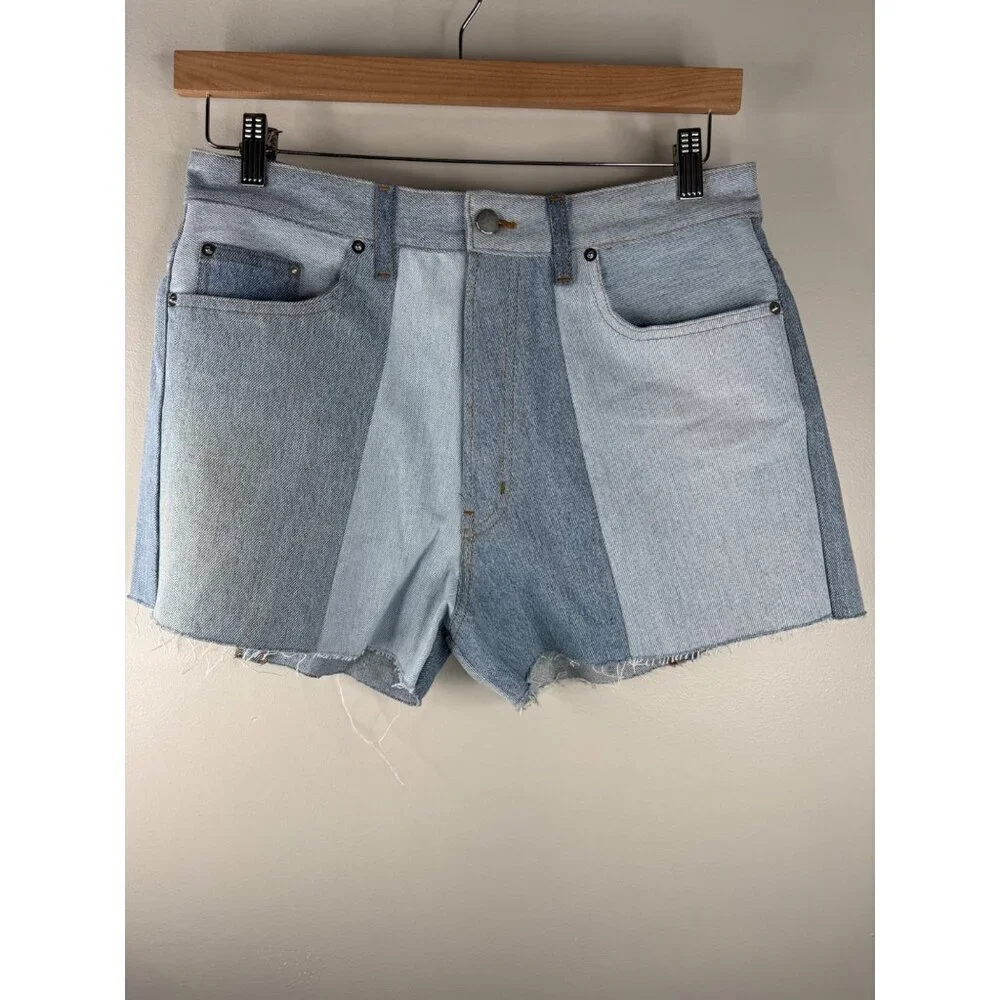 New EB DENIM Upcycled Patchwork Denim Shorts Size 31 - Picture 4 of 6